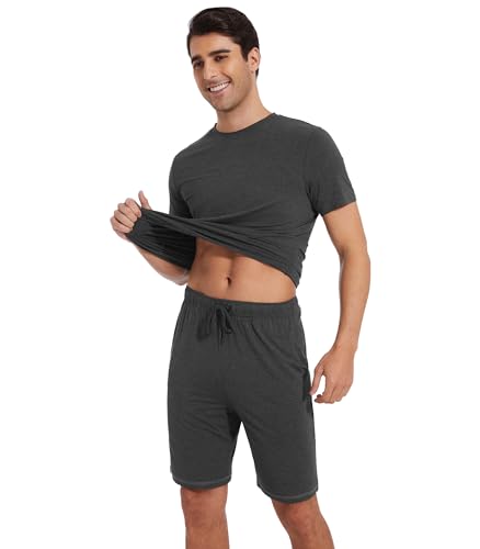 WiWi Men's Pajamas Set Short Sleeve Top and Shorts Pajama Lightweight Pjs Viscose made from Bamboo Loungewear S-XXL3