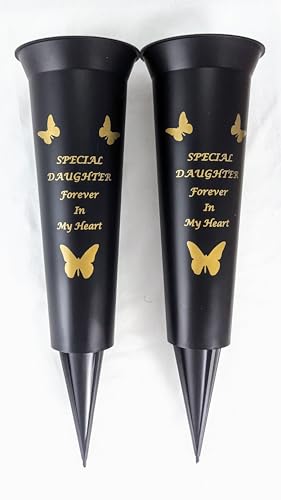 David Fischhoff Special Verse Graveside Memorial Grave Spiked Flower Vase (Daughter, 2 Pack), DF13659-Multi