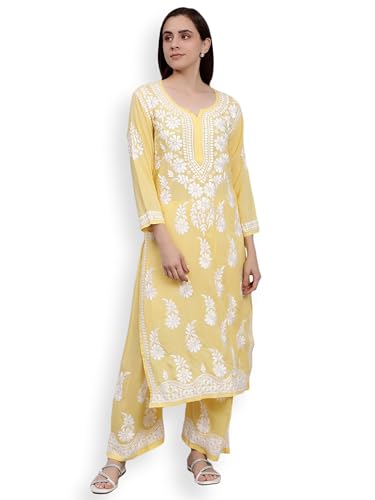 Image of Seva Chikan Hand Embroidered Lucknowi Chikankari Modal Kurta and Palazzo Set SCL8023