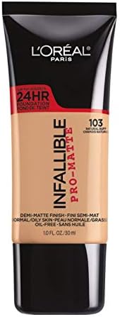 L'Oreal Paris Makeup Infallible Pro-Matte Liquid Longwear Foundation, 103 Natural Buff, 1 fl; oz.