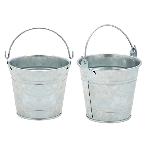 Juvale Galvanized Tin Pails - Centerpiece Tin Buckets - Party Metal Buckets with Handles - Galvanized Decor & Cans - Pack of 6, 3" H x 3.5" W, Silver
