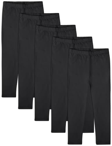 FEQO 5 Pack Toddler Girls Cotton Leggings Pants Full Length Basic Black Leggings Stretchy Leggings Tight Pants, 3T