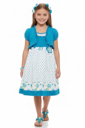 Image of ToBeInStyle Girls Two Piece Short Sleeve Dress and Matching Bolero Crop Cardigan Assorted Prints Cotton Blend Summer Outfit
