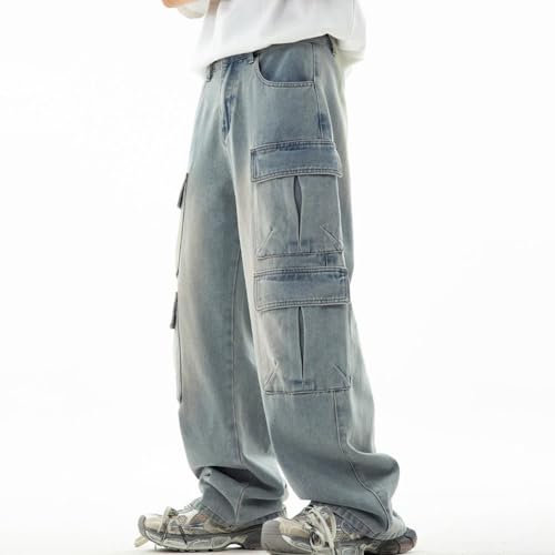 Spring Plus Size Wide Leg Baggy Black Jeans Men,Vintage Unisex Multi-Pocket Washed Distressed Y2K Cargo Pants4