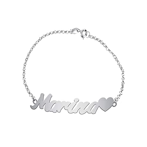 Mi Joya Personalizada - Pulseras Personalizadas con Nombre - Plata de Ley - Regalo para mujer, niña, pareja (Con Corazón)