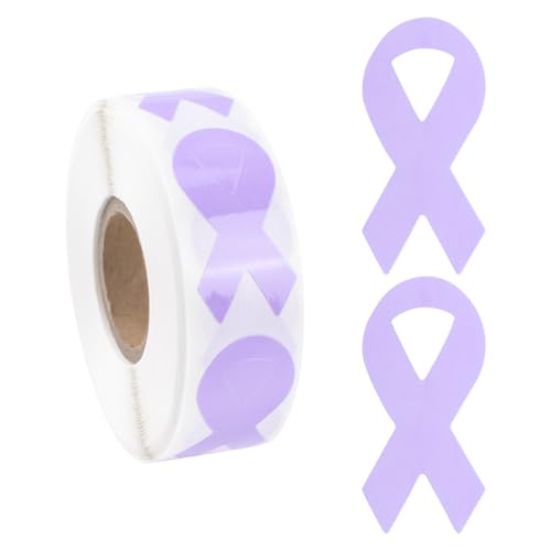 WANDIC 500PCS Lilac Purple Ribbon Sticker, Caregiver Awareness Sticker Foster Care Infantile Stickers Stickers Roll for Fundraising Events,1.9 * 3.8cm