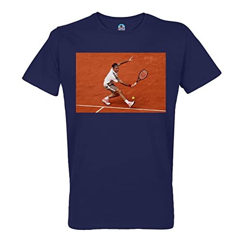 T-Shirt für Herren, Rundhalsausschnitt, Bio-Baumwolle, Erdschlag, Roger Federer, Tennis Superstar Sport, blau, M