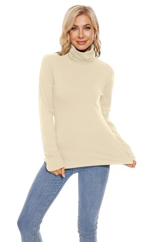 Image of TAIPOVE Cotton Fleece Lined Turtleneck Top for Women Long Sleeve Mock Turtle Neck Lightweight Sweater Thermal Underwear Shirt