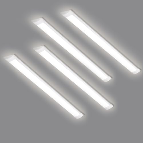 HUMIGA 4 Pack 4FT LED Batten Light, 40W 3600LM Slim Profile Wide Tube Lighting for Ceiling of Indoor Home Garage Shop Office, PC Body,Neutral White 4000K
