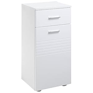 kleankin Armario Auxiliar de Baño Mueble de Baño de Suelo con Puerta Cajón y Estante Ajustable para Salón Dormitorio Aseo 35x30x77,5 cm Blanco