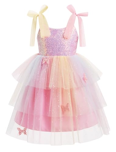 IDOPIP Toddler Baby Girl Sequin Butterfly Tutu Dress Summer Sleeveless Smocked Backless Princess Birthday Party Tulle Dresses