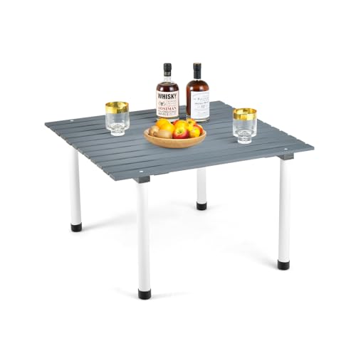 COSTWAY Tavolo da Campeggio Pieghevole per Esterni, Tavolo Picnic in Legno con Borsa Portatile, Tavolo da Campeggio Multifunzione per Spiaggia, Picnic, Pesca, Barbecue, 69 x 69 x 42 cm (Grigio)