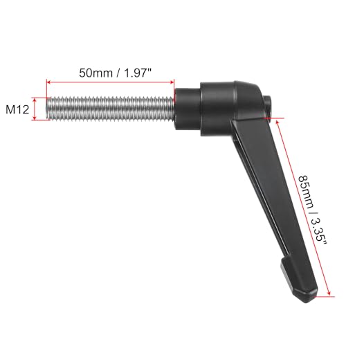 Image of uxcell Adjustable Clamping Lever Handle M12 x 50mm Metric 304 Stainless Steel Male Threaded Stud Hand Knobs Push Button Ratchet Rotating Screw Handles Bolts with Locking Lever Black
