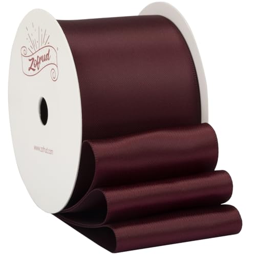 Zofrud Burgundy Satin Ribbon 50mm x 9 Meters - Ideal for Crafts, Gift Wrapping, Flower Bouquet, and Weddings