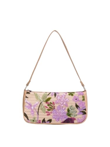 Sac sous le bras à sequins et broderies florales de haute précision