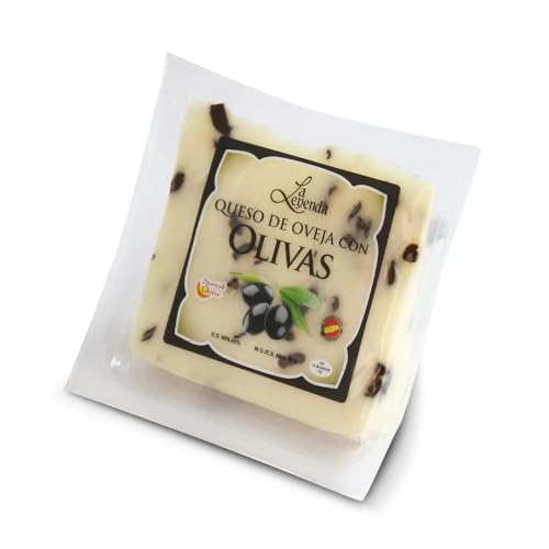 Queso de Oveja con Olivas Negras La Leyenda 200 g (Aprox.) | Queso Artesano Curado con Aceituna Negra | Sabor Mediterráneo Intenso | Ideal para Tapas, Aperitivos y Tablas de Quesos