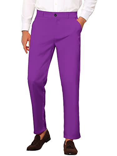 Lars Amadeus Men's Slim Fit Dress Trousers Flat Front Solid Color Skinny Business Pants 30 Purple #TOP6