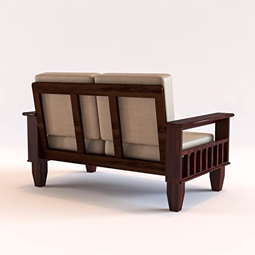 Image of Sheesham Wooden 7 Seater Sofa for Living Room | Rosewood 7 Seater Cushion Sofa with Side Newspaper Holder for Home & Office | Solid Wood Sofa Set for Lounge (-Walnut,3+2+2 Seater)
