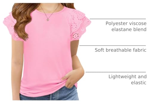 Image of Haloumoning Girls Ruffle Sleeve T Shirts Summer Short Sleeve Casual Cute Crewneck Tops Tees 5-14 Years