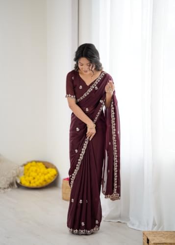 Image of Star Georgette Saree with Sequin Embroidery Work and Embroidered Blouse (Star-104)