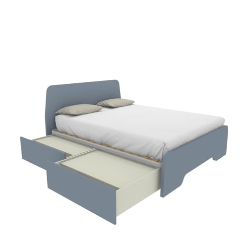 MOBILFINO CAMERETTE Cama de matrimonio 160 x 200 con cabeceros moldeados y cajones – Avio/Marina, izquierda
