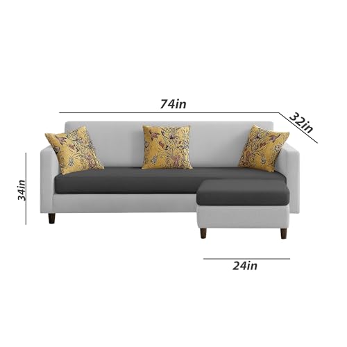 Image of Casaliving Premium Lifestyle Fabric 5 Seater L Shape Sofa Set 4 Seater Modern Sofa Set & Ottoman for Living Room (Black Grey Color)
