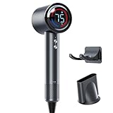 ドライヤー 【2026最強モデル・サロン級 大風量 ＆瞬間 速乾 】 ヘアドライヤー 1400W 液晶モニター 温度表示 5億マイナスイオン 超軽量350g 静音 5段階温度＆3段階風量調整 57℃恒温ケア 美髪ケア コンパクト 過熱防止 メモリー機能 ノズル 壁掛けホルダー付 旅行用 家庭用 (グレー)