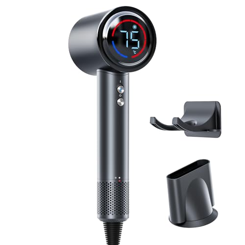 ドライヤー 【2026最強モデル・サロン級 大風量 ＆瞬間 速乾 】 ヘアドライヤー 1400W 液晶モニター 温度表示 5億マイナスイオン 超軽量350g 静音 5段階温度＆3段階風量調整 57℃恒温ケア 美髪ケア コンパクト 過熱防止 メモリー機能 ノズル 壁掛けホルダー付 旅行用 家庭用 (グレー) - Ｂｏｎｆｅｕｒ - 商品画像