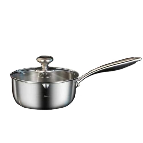 MoSundi Cacerola de acero inoxidable 316 con tapa, olla de inducción de 5 capas para leche, verduras, carne, apta para lavavajillas, plata, 16/18/20/22 cm 22 cm