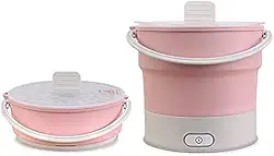 Mini Panela Elétrica Dobrável de 600 ml, Portátil, Vaporizador de Água Fervente para Vapor, Sopa, Macarrão, Ramen, Aveia (Rosa)