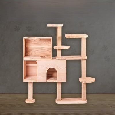 ブロックの様に簡単に組立・拡張ができる杉と桧の無垢材を使用した大工手作りのキャットタワー(左上がり)