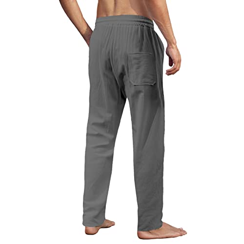 MorwenVeo Men's Linen Pants Casual Long Pants - Loose Lightweight Drawstring Yoga Beach Trousers Casual Trousers - 6 Colors Grey - Thumbnail 4