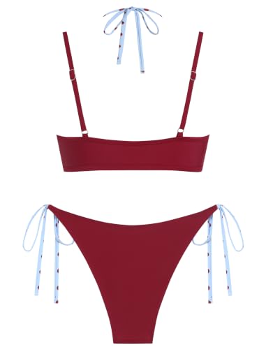 Image of ZAFUL Women's Polka Dots Bikini Set Double Layer Halter 2 Piece Swimsuit