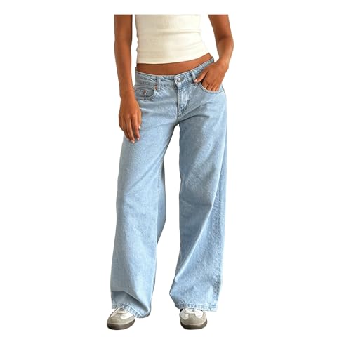 Women Low Waist Baggy Jeans Wide Leg Boyfriend Denim Pants Y2k Casual Vintage Trendy Loose Fit Trousers Streetwear