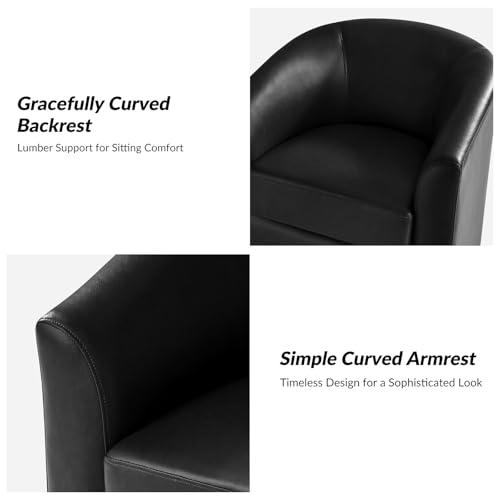 Image of HULALA HOME Faux Leather Swivel Accent Chairs Set of 2 with Solid Wood Base, Round Swivel Barrel Chairs for Living Room and Bedroom, No Assembly Required, Black