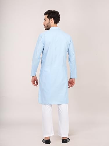 Image of HUZUR Men's Cotton Full Sleeve Long Knee Length Kurta Pajama Comfortable Wear for Festival and Occasion like Holi,Diwali,Eid,Haldi,Mehendi and Wedding