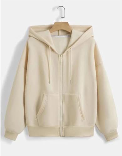 Image of Rabboni Women's Solid Zip-Up Hoodie Jacket | Full Sleeve Hooded Sweatshirt with Kangaroo Pockets | Casual Winter Wear Hoodie for Women