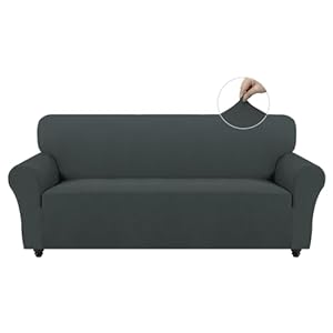 Easy-Going Stretch Fleece Sofa Cover 3 Seater, Non Slip Sofa Slipcovers for Kids Pets Dogs, 1 Piece Soft Couch Covers for Leather/Cotton Sofa, Washable Settee Covers Furniture Protector, Dark Grey