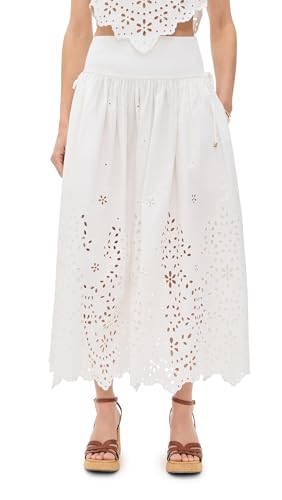 Women's White Cotton Embroidered Midi Skirt
