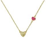 Little Miss Twin Stars Little Miss Flower Girl 14K Gold Plated Crystal Quilted Heart and Enamel...