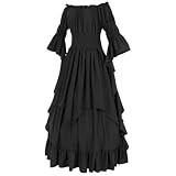 Women Slim Fit Fairy White Dresses Flare Sleeve Gown Glitter Force Osplay Costumes Black L