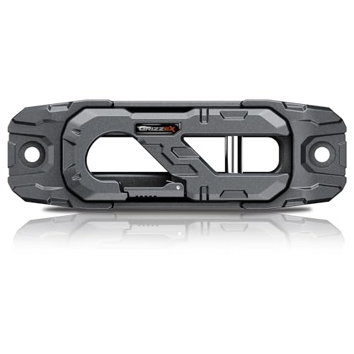GRIZZEX Heavy Duty Winch Fairlead with Hook 33 000 lbs Breaking Strength Aluminum Hawse Fairlead & 40Cr Alloy Steel 1 Bolt Pattern for Truck Jeep SUV ATV UTV Off-Road Recovery (Frosted Gray)