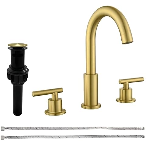 VIKASI Brushed Gold Bathroom Sink Faucets 3 Hole Widespread Bathroom Faucet for Sink 8 Inch Vanity Faucet with Pop-Up Drain 2-Handle Faucet Modern Bathroom Lavatory Faucet Cover