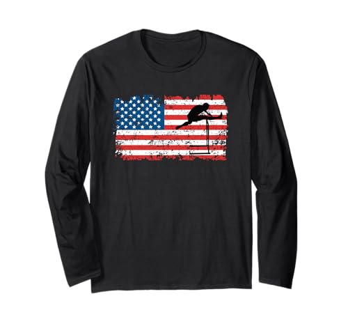 Hurdler American Flag July 4th Long Sleeve T-Shirt