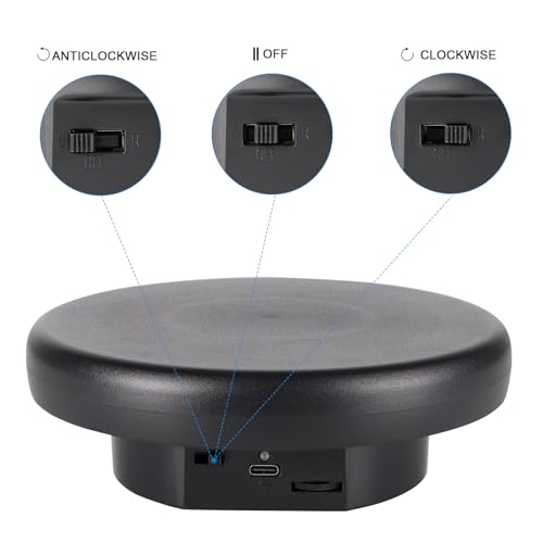 Image of 360 Electric Rotating Platform with Type-C Cable, 6.3in / 15lb Motorized Rotating Display for Jewelry Photography Products Live Show Video shoot, Mushroom Rotating Stand for 3D Model Cake Black