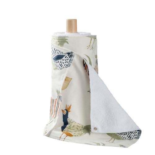 Rollo de cocina reutilizable con cierres a presión, paquete de 10 toallas de papel ecológicas y reutilizables, rollo de toalla de cocina lavable y reutilizable, doble capa con rizo y paños de algodón