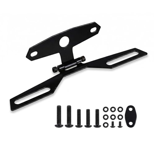 Fiknonk 1 PC Motorcycle License Plate Bracket, Foldable Adjustable Tail Light Mount, Coated Alloy Construction, Universal for Most Cars, Trucks, SUVs (Black)