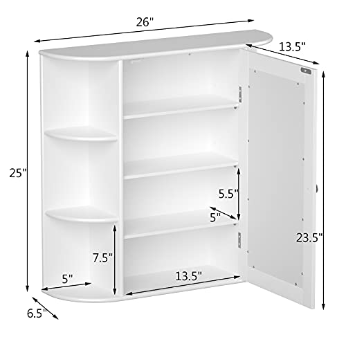 Tangkula Bathroom Medicine Cabinet With Mirror, Wall Mounted Bathroom Storage Cabinet With Mirror Door & Open Shelves, Mirror Cabinet For Bathroom Living Room, Bathroom Mirror Wall Cabinet (White) #TOP2