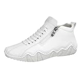 Damen Wanderschuhe 42 Knöchelhoch Flache Barfußschuhe, Sneaker Weiss Leder