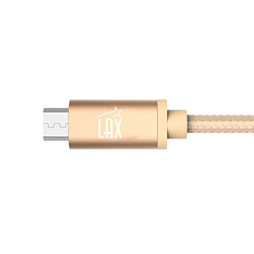 Lax Gadgets Durable Nylon Braided Tangle Free 2.0 Micro Usb Android Charging And Data Sync Cable For Samsung, Htc, Motorola, Nokia, Kindle, Mp3, Tablet And More[10 Feet-Gold] #TOP2